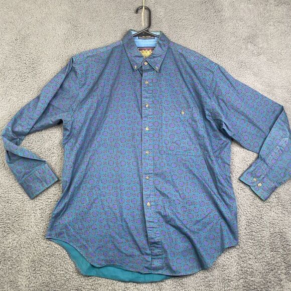 Vintage Ralph Lauren Chaps Mens L Large AOP Abstract Button Down Dress Shirt USA - Picture 1 of 10